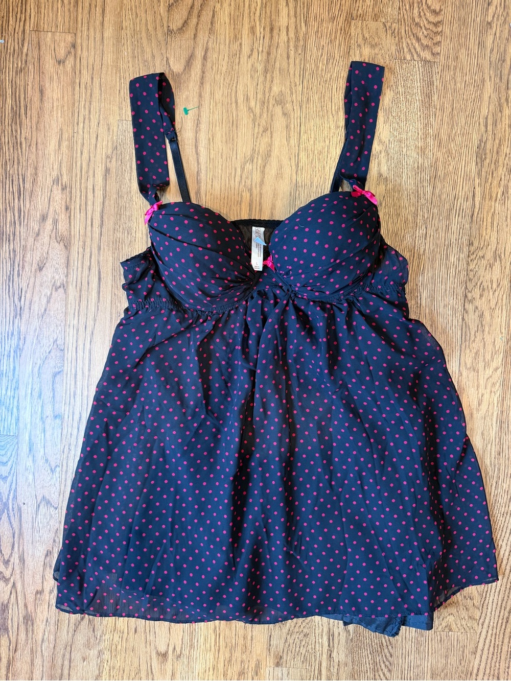 Gilligan & O'Malley Black with Pink Polka Dot Babydoll Bra Top